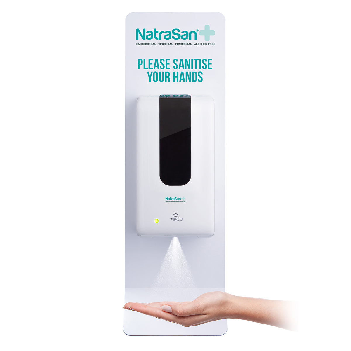 Touch Free Automatic Sanitising Dispenser - Wall Mounted - Includes NatraSan Skin and Surface Disinfectant (5 Litre)